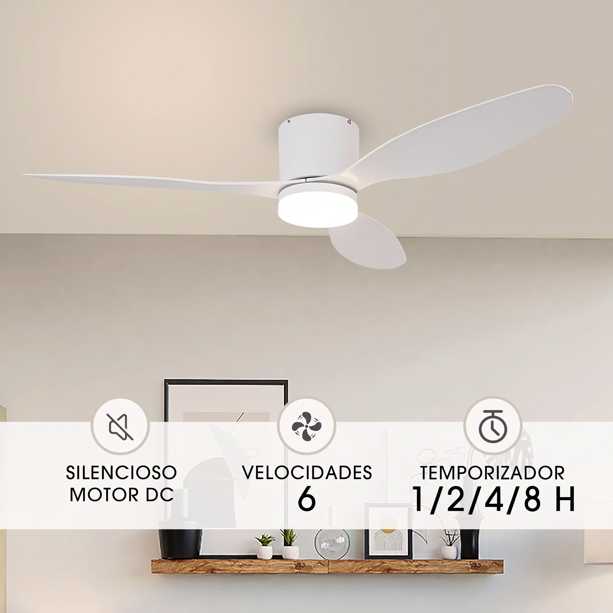 Ventilador de techo con luz Parrot Uncle silencioso motor DC con mando a distancia blanco mate 132 cm función invierno-verano - 5