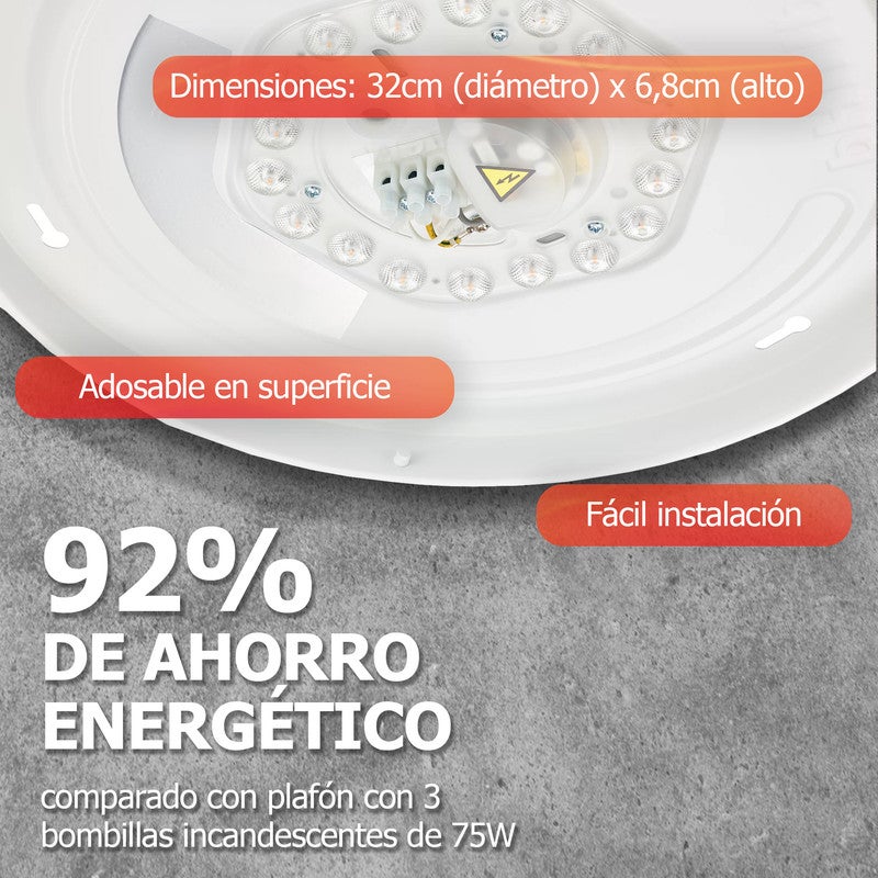 Plafón LED de techo, 32cm de diámetro y 6,8 de altura, Blanco, 4000K, 17W, No regulable 1900 Lúmenes, CRI 80, 15.000 h de Vida Útil - PILA - 4