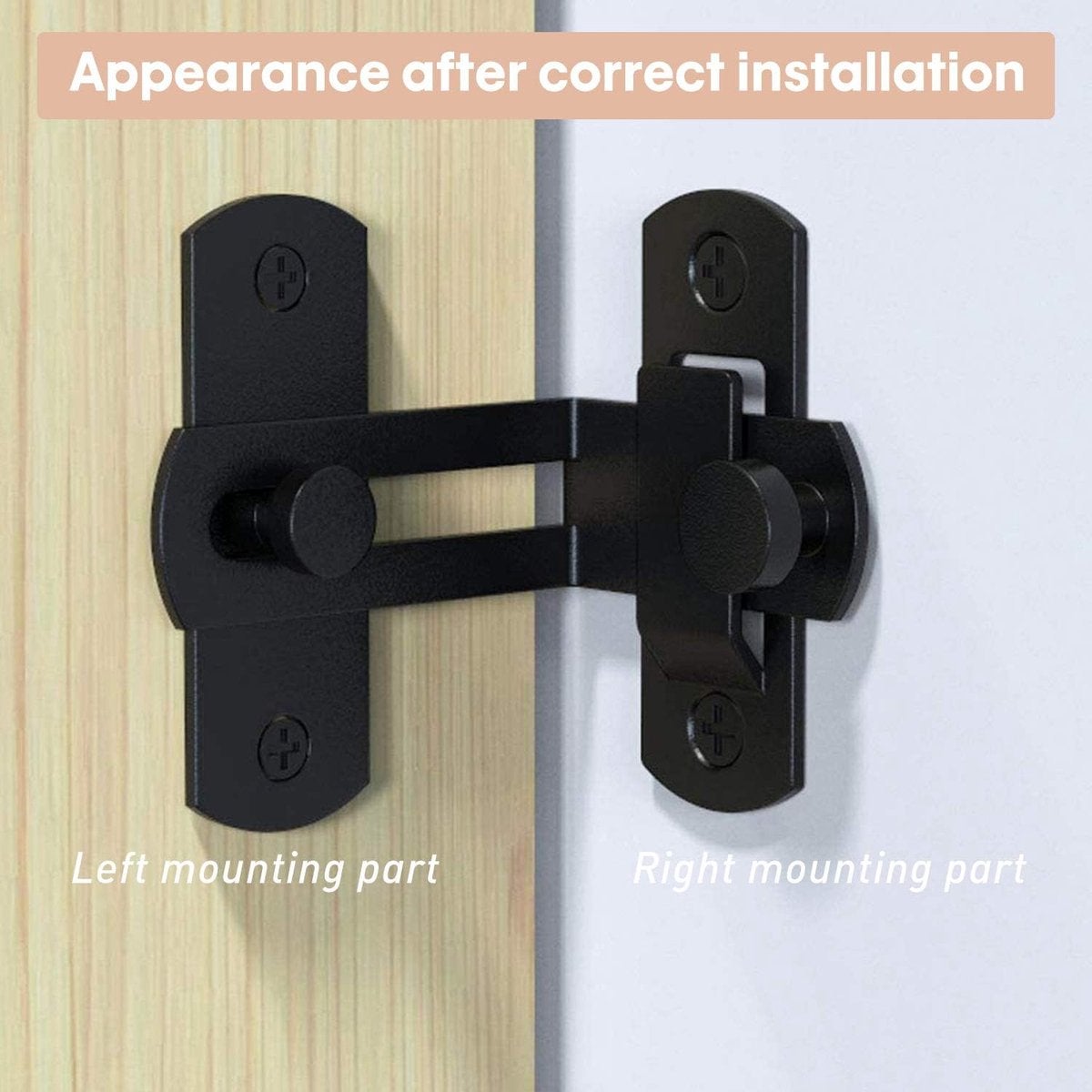 Serrure de porte coulissante - noire - serrure de porte - 90° - serrure de porte coulissante pliante - pêne de verrouillage - 3