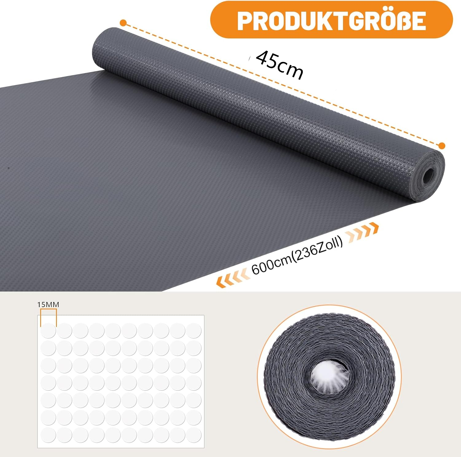 Tapis antidérapant sans adhésif, imperméable et résistant aux graisses, idéal pour les étagères, la cuisine et les tiroirs, gris, 45 x 600 cm - 2