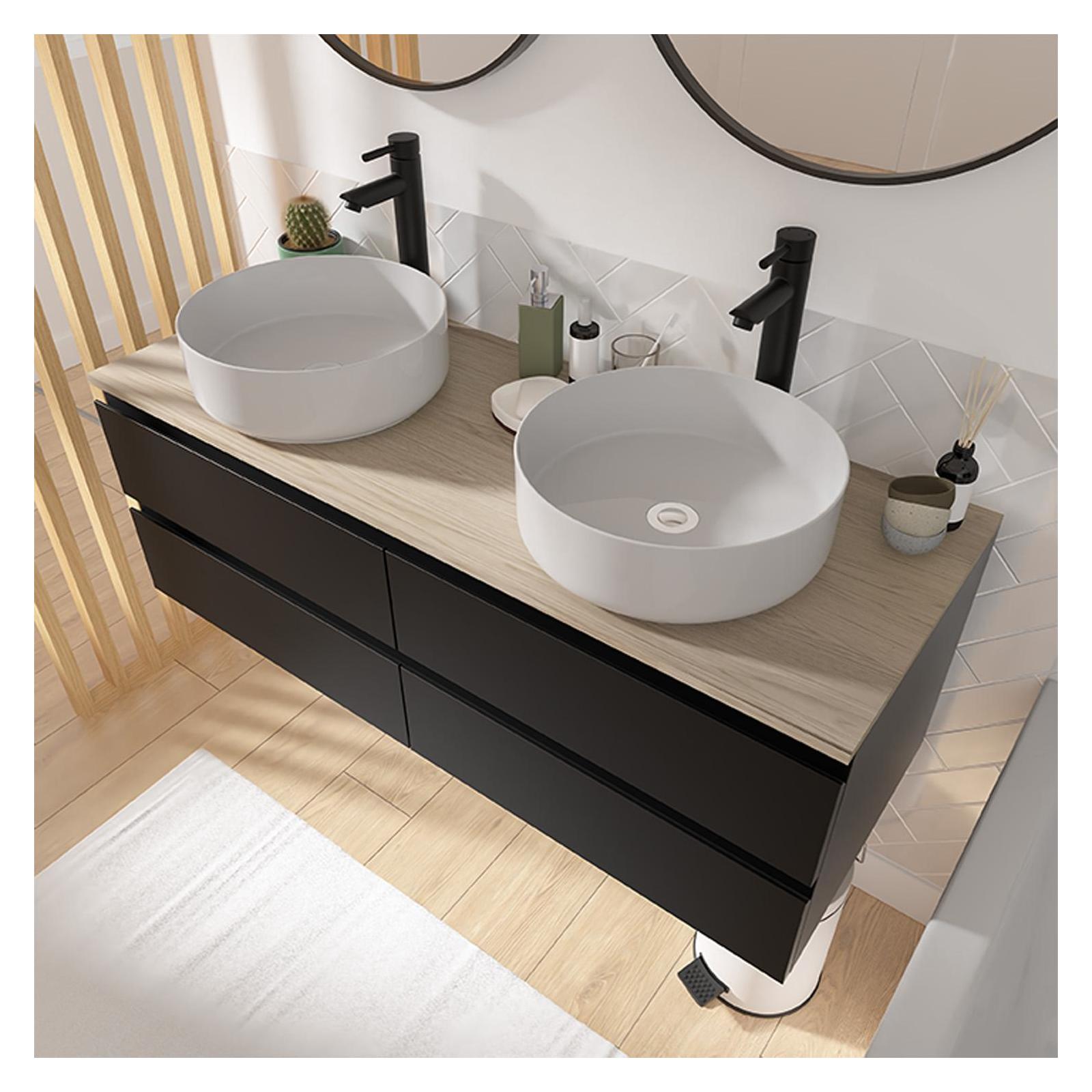 Meuble double vasque SORRENTO suspendu avec plan effet bois 120 cm - 6