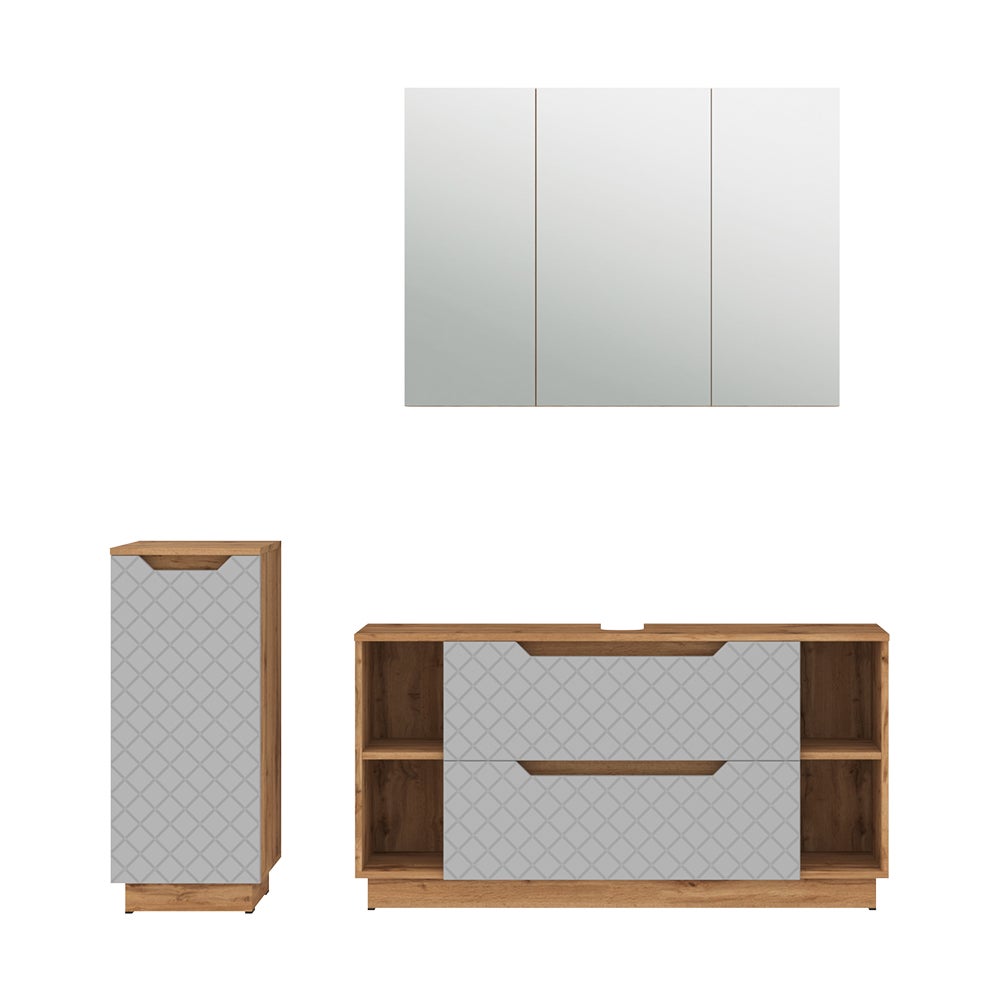 Vicco Zestaw mebli łazienkowych Lotta, Dąb/szary ze strukturą płytek, 3 części