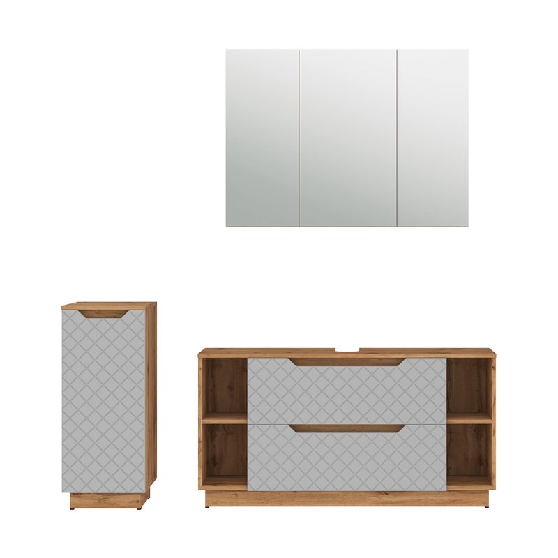 Vicco Zestaw mebli łazienkowych Lotta, Dąb/szary ze strukturą płytek, 3 części