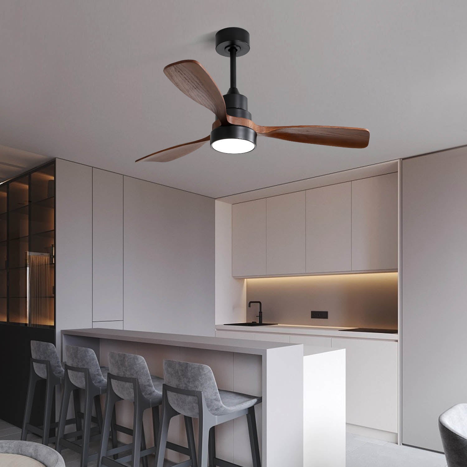 Ventilateur de Plafond Moderne 48 Pouces avec Lumière LED 18W, Pales en Bois Massif, Moteur DC Réversible à 6 Vitesses, Télécommande - 7