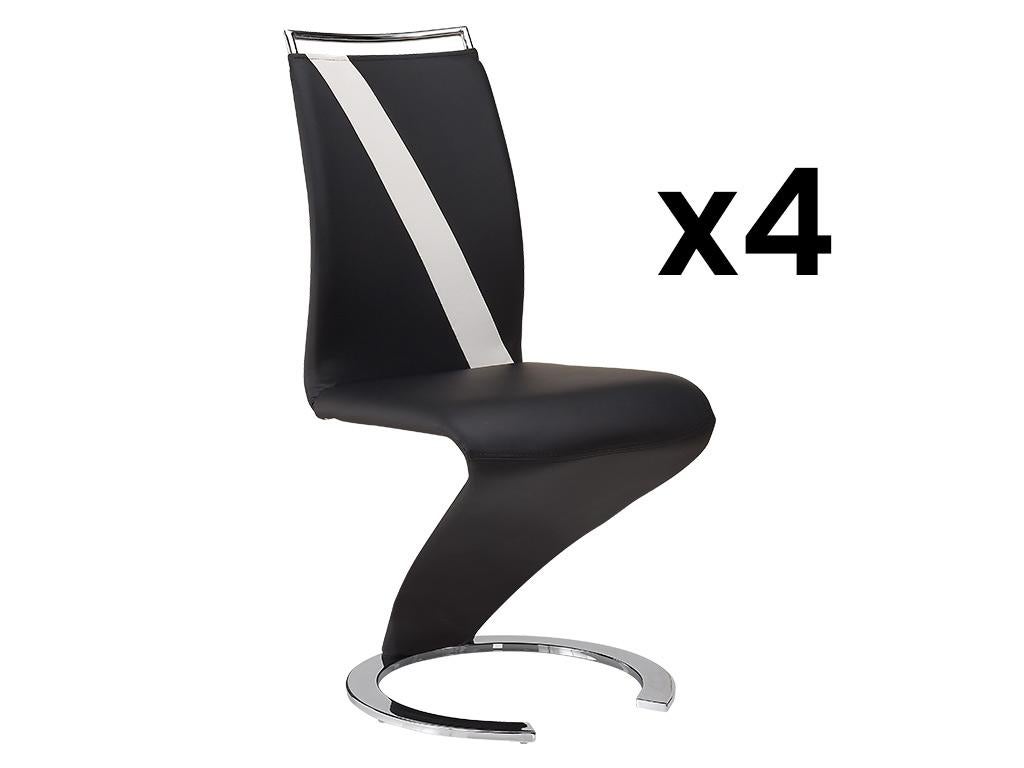 Komplet 4 krzeseł TWIZY - Materiał skóropodobny czarny + biały