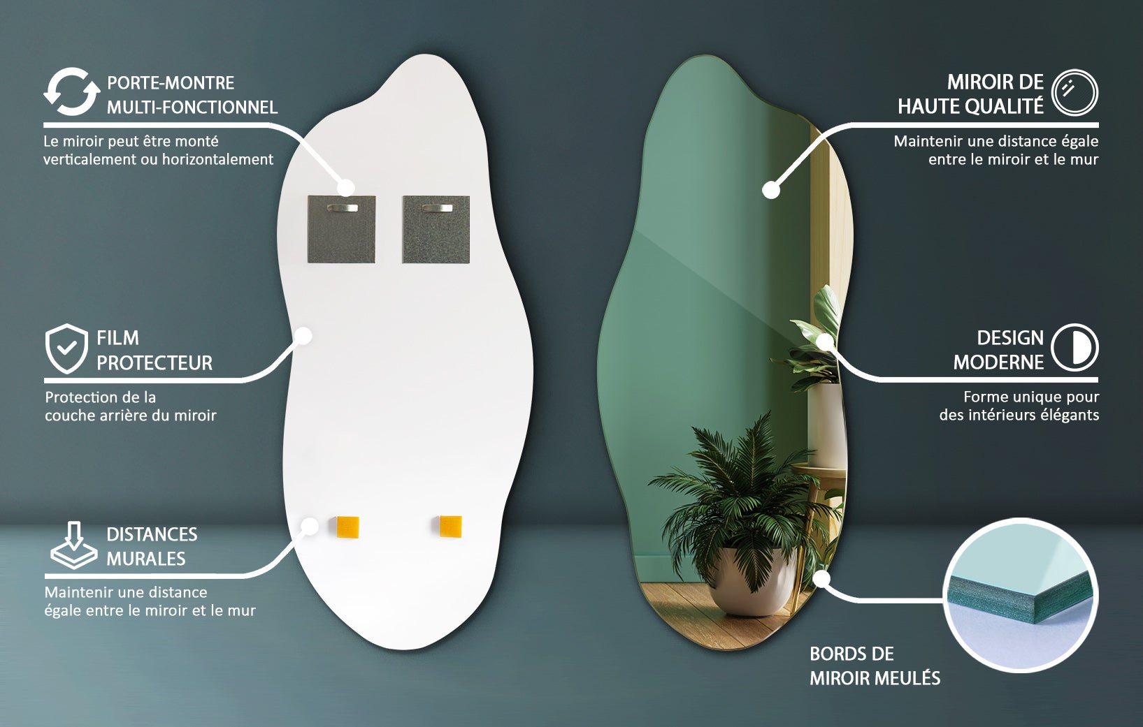 Specchio Decorativo con Forma Organica e Irregolare, Per Arredare Salotto, Camera o Ingresso con Stile - 45 x 100 cm - 3