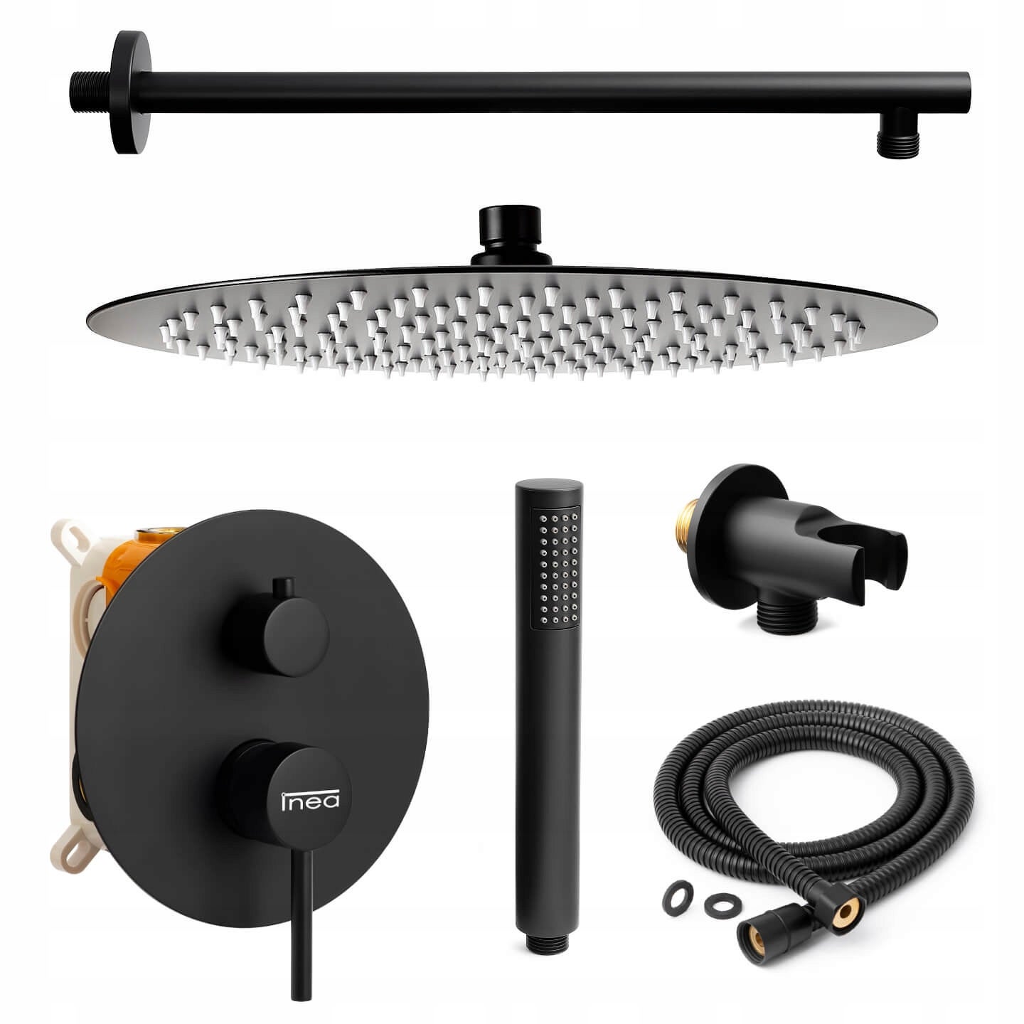 ZESTAW PODTYNKOWY PRYSZNICOWY CZARNY MAT NATRYSK Z DUŻĄ DESZCZOWNICĄ 30CM