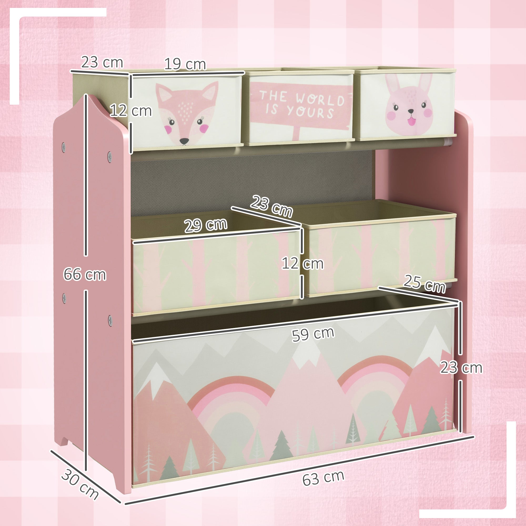 Estante para Brinquedos ZONEKIZ Rosa MDF, Tubo de Aço e Tecido não Tecido 63x30x66cm - 3