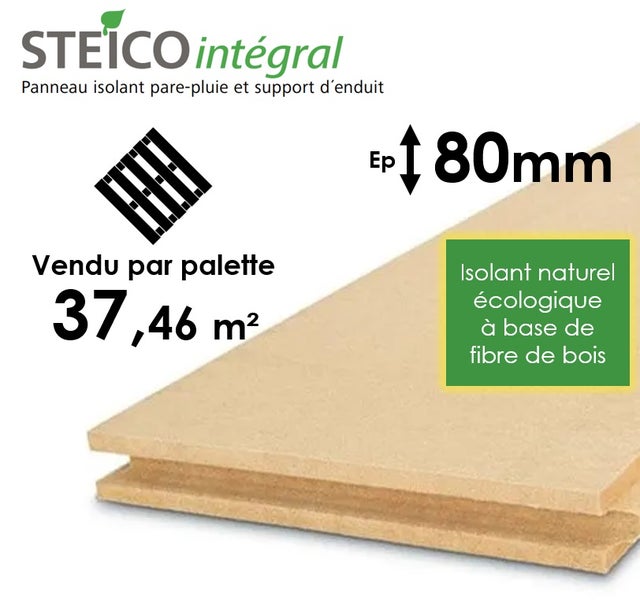 PANNEAUX ITE LAINE DE BOIS STEICO INTEGRAL - EPAISSEUR 80MM (R=2,00) - PALETTE ENTIÈRE 37,46M²