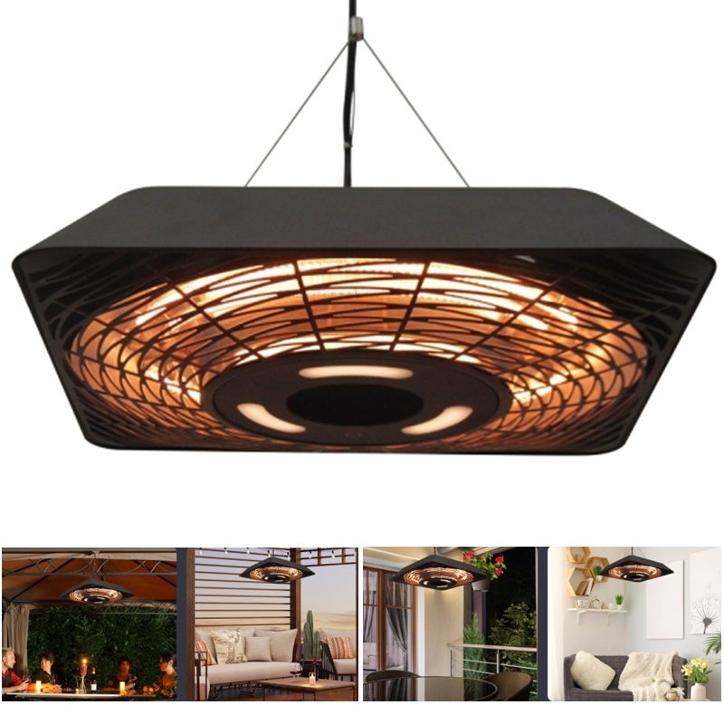 Calentador radiante de techo de 800 w/1200 w/2000 w, 5 modos de calefacción, ip45,calefactor eléctrico de patio con mando a distancia, 45 x 45 x 10 cm