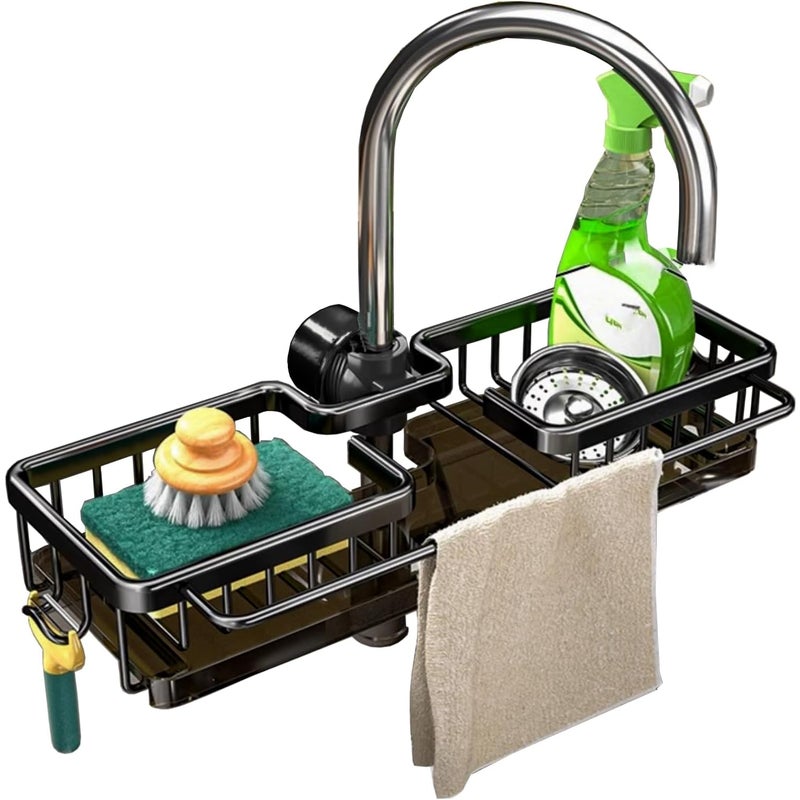 Półka na kran z wyjmowaną tacką ociekową do kuchni i łazienki, czarna, lewa i prawa