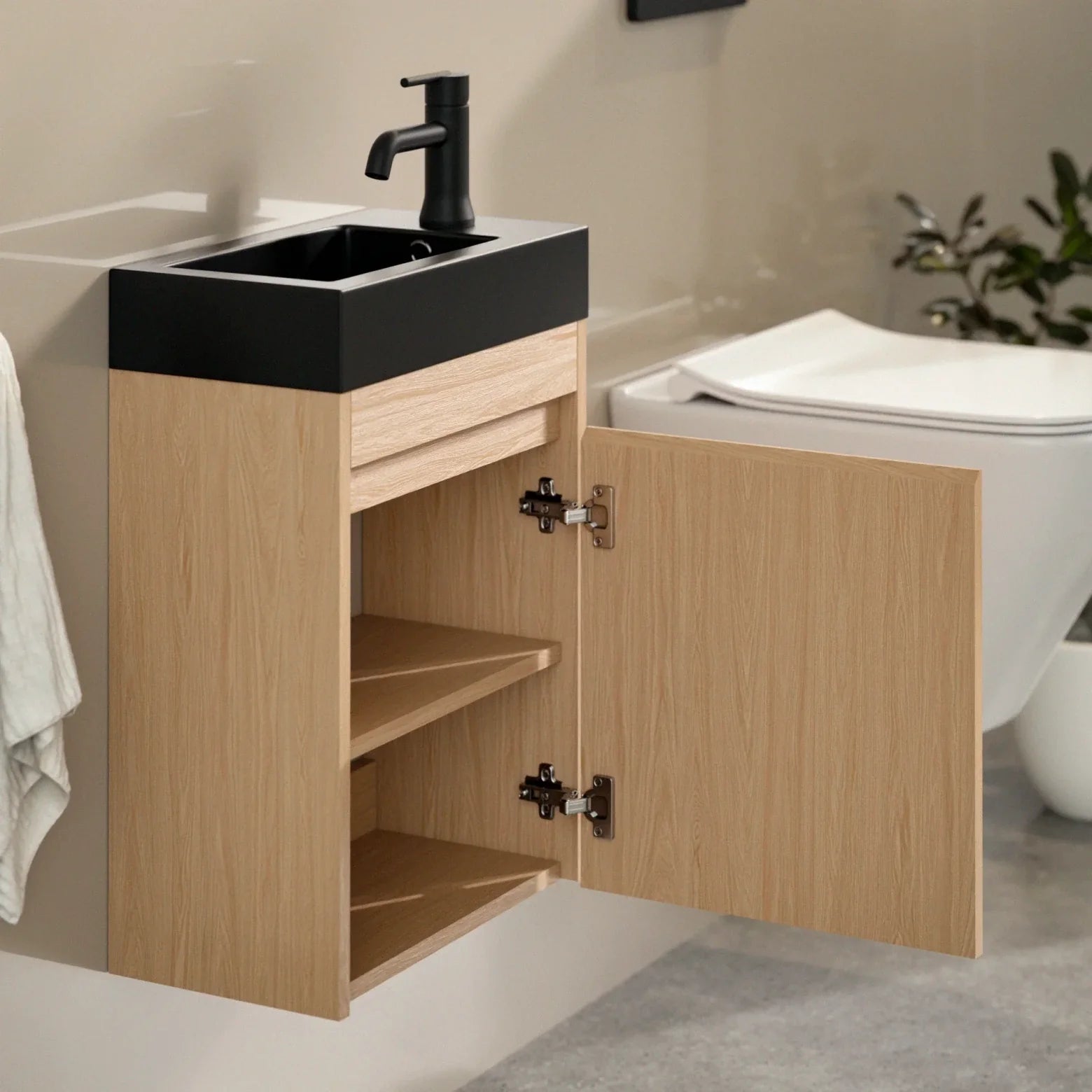 Mirlux Meuble vasque Elen – 40 cm – Chêne clair – Vasque noire incluse - 4