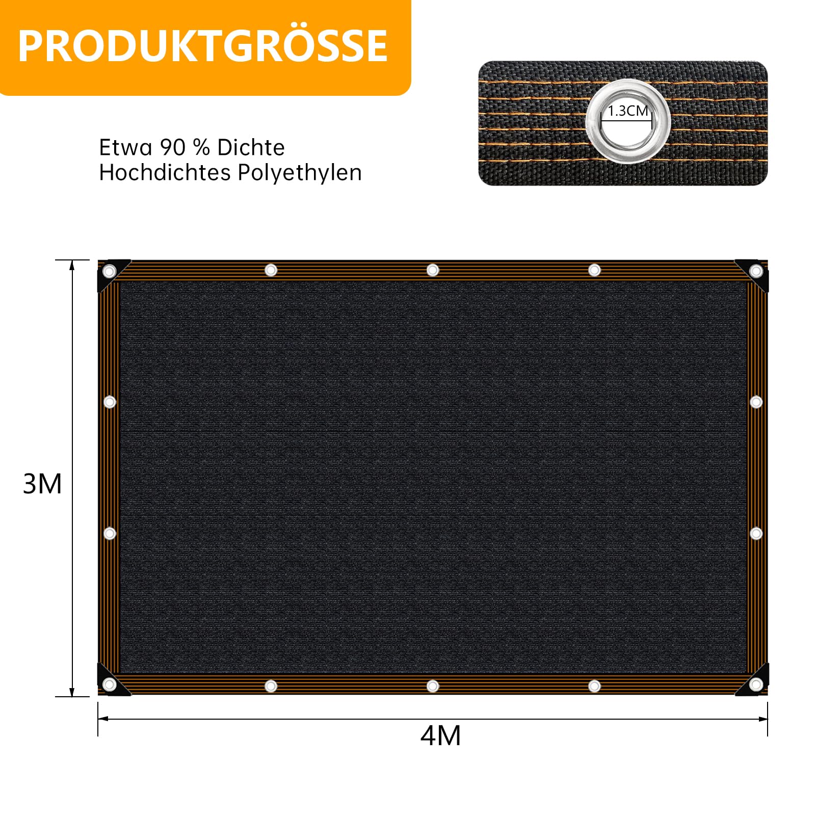 Voile-d'ombrage-Toile-Filet-Ombrage-Exterieur Rectangulaire avec œillets pour Balcon,Serre,Jardin,Pergola,Patio Lawn-3x4m-Noir - 3