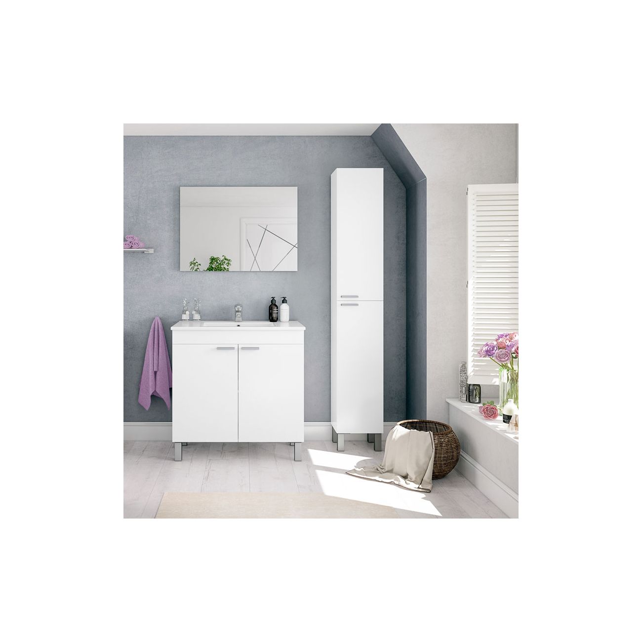 ONDEE ZEN - Colonne de rangement à poser AKTIVA - 30cm - Blanc - Mélaminé - Livré en kit - 7