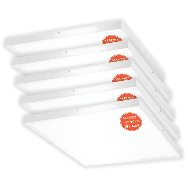 Panel Natynkowy LED kwadratowy Lampa sufitowa 60x60cm Mocny Panel BIAŁY 4000K 4800lm Światło naturalne - 5 sztuk LEDHOFF