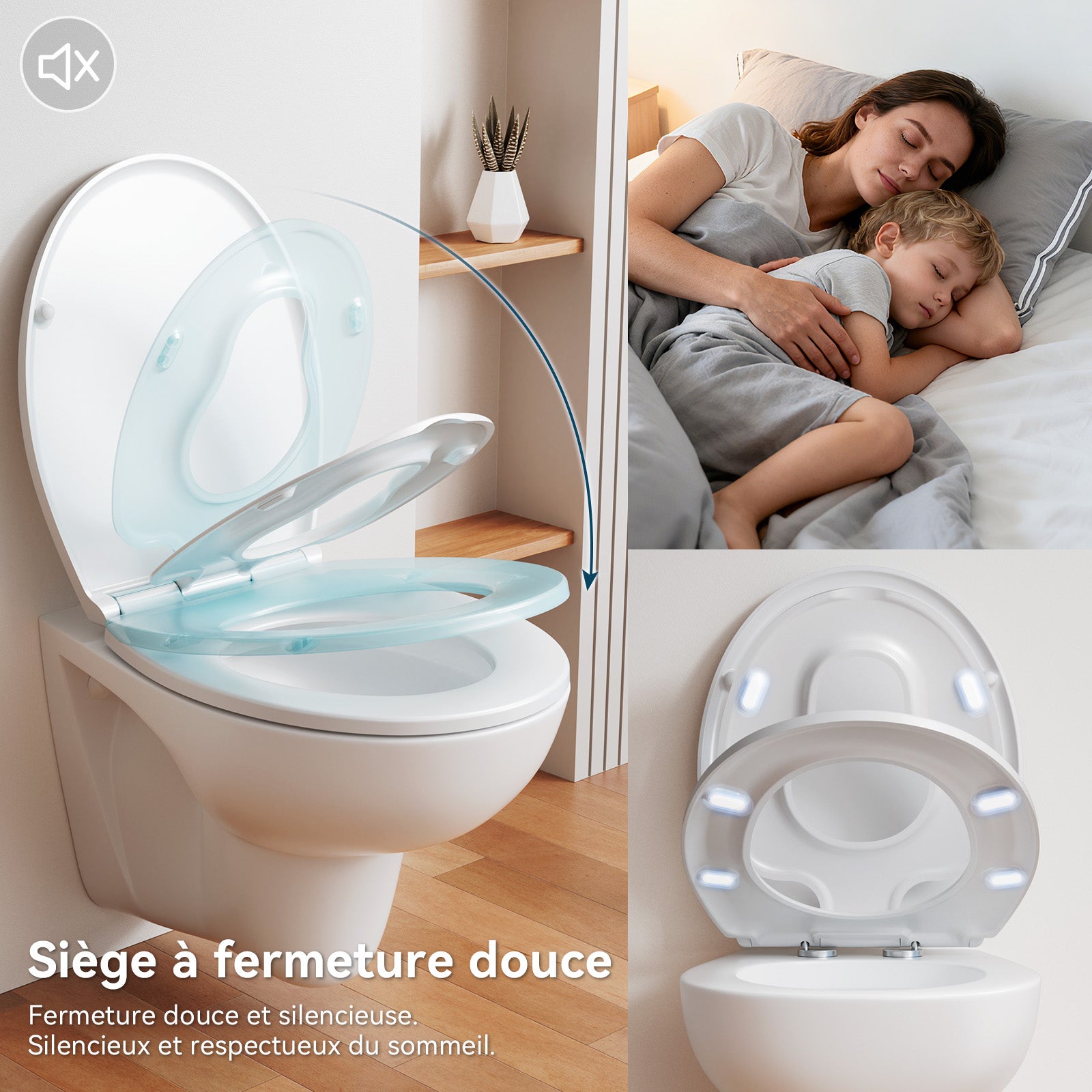 Abattant WC Familial,Lunette Toilette avec Siège Enfant,Frein Chute/Charnière Réglable,Abattant WC Résine urée-formaldéhyde Adultes/Enfants,Blanc - 7