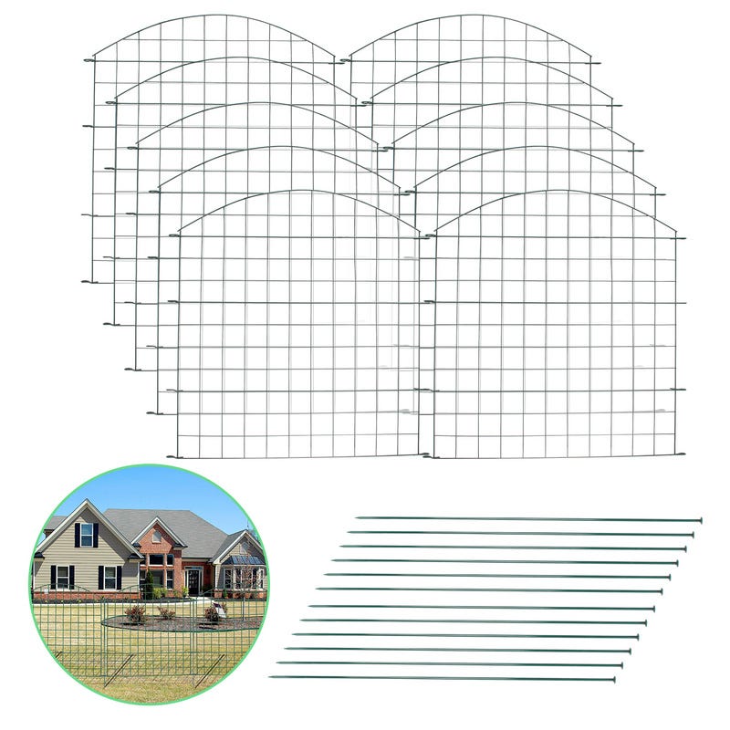 Recinzione Per Laghetto Con Archi - Verde, Metallica, Set Da 11 Pezzi (5 Pannelli + 6 Pali) - Foto 2