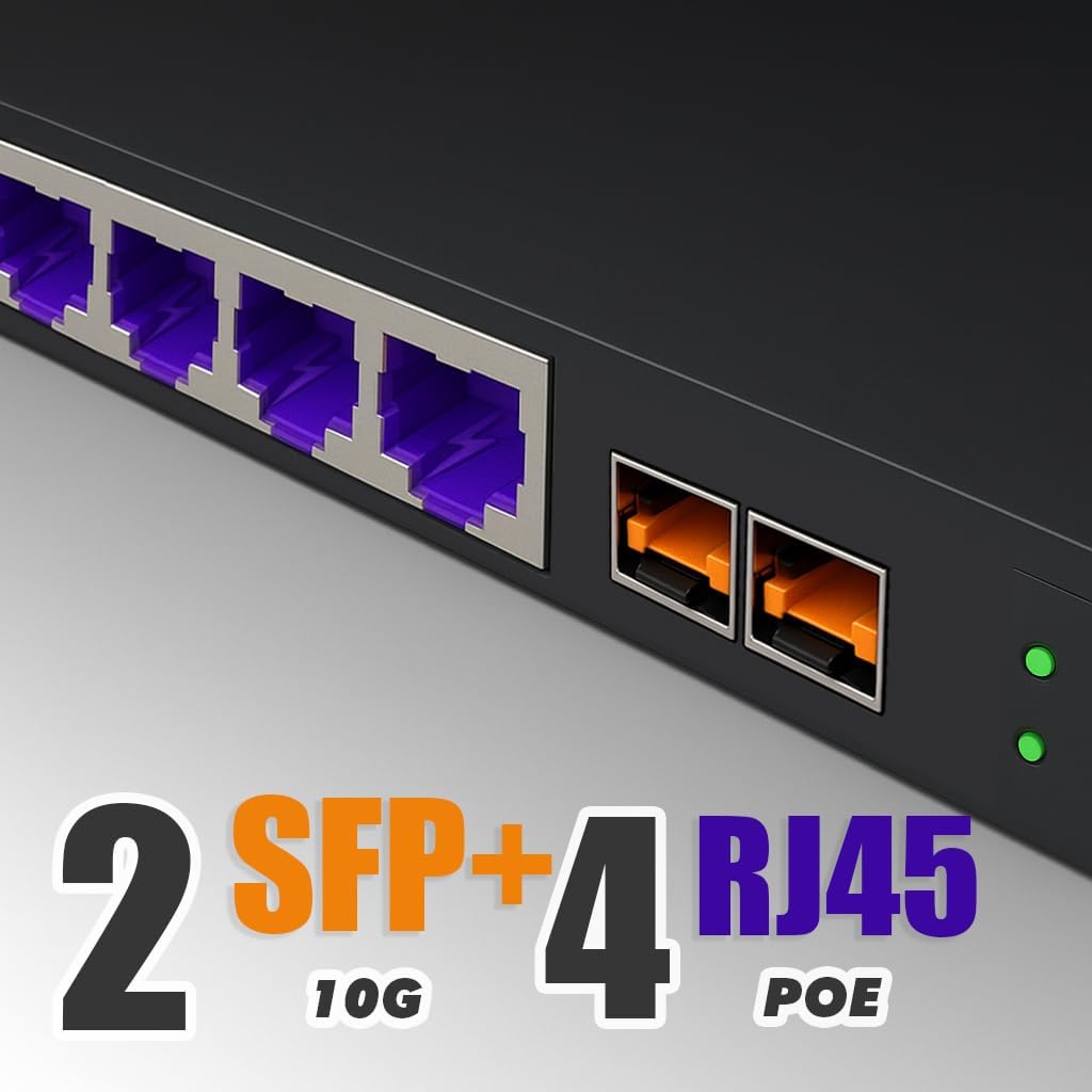 Elfcam – Switch PoE 10Gb/s Compatible Cisco, 2 Ports SFP+ 10G et 4 Ports RJ45 PoE 2,5G, Non Administrable Plug & Play - 2