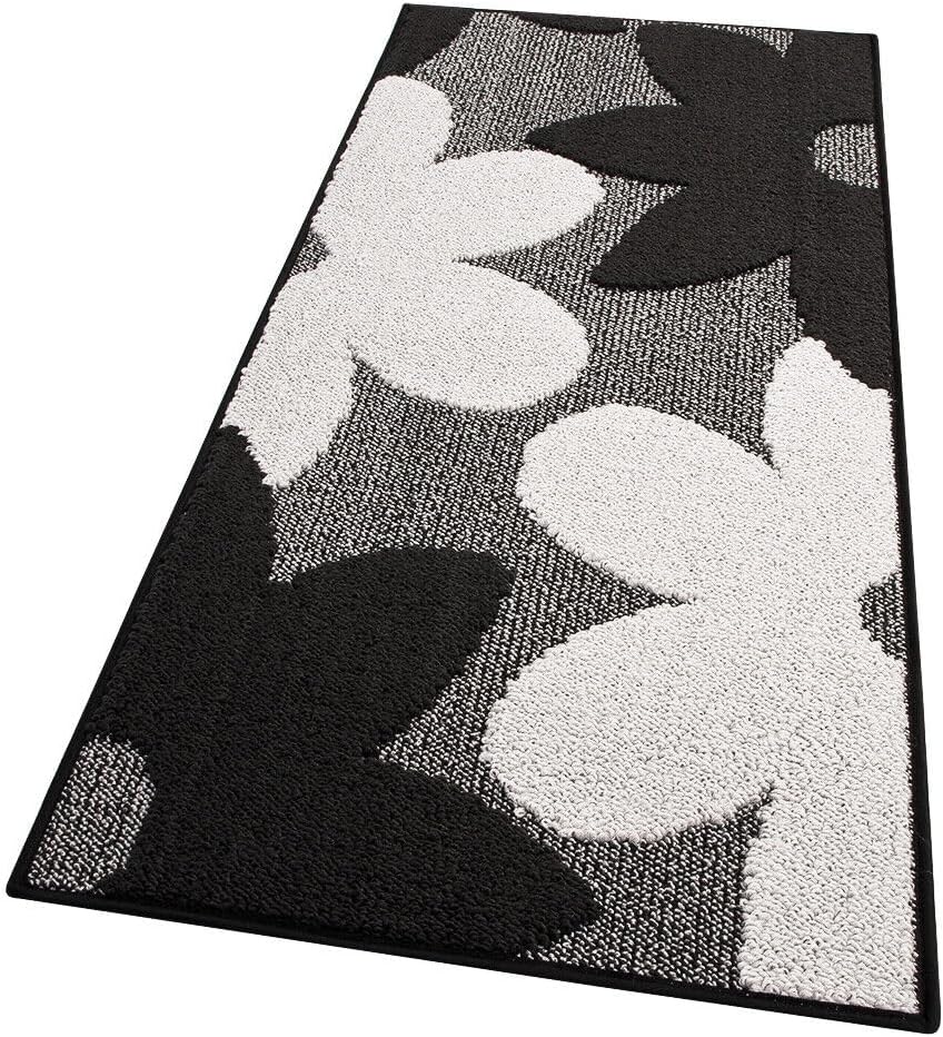 Dywan Kuchenny 50x135 cm Antypoślizgowa 100% Made in Italy Zmywalny Nowoczesny Kwiaty 3D Czarny