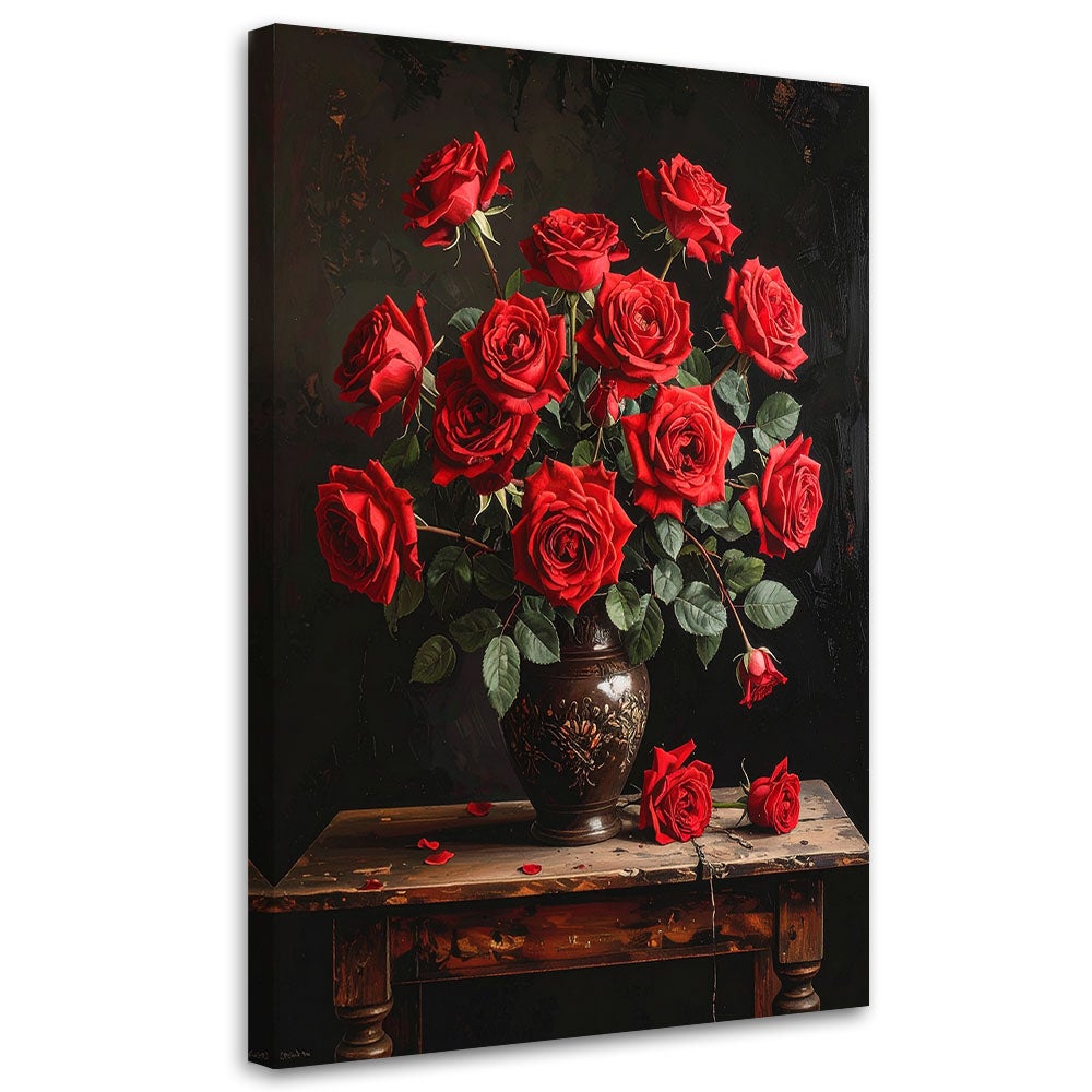 Obraz pionowy do salonu sypialni biura, Czerwone róże w wazonie 60x90