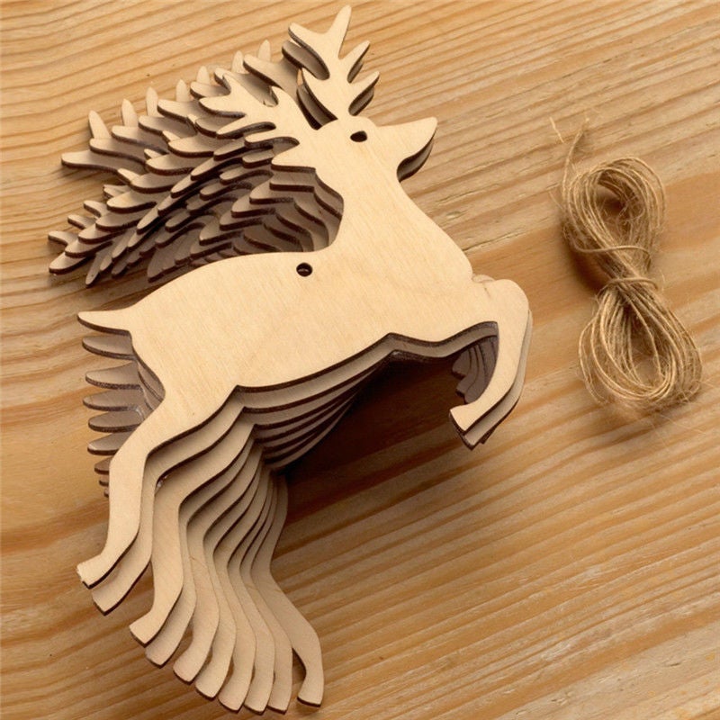 20 Pièces Ornements De Noël En Bois Tête De Renne Inachevés - Pendentifs Bricolage Pour Arbre De Noël