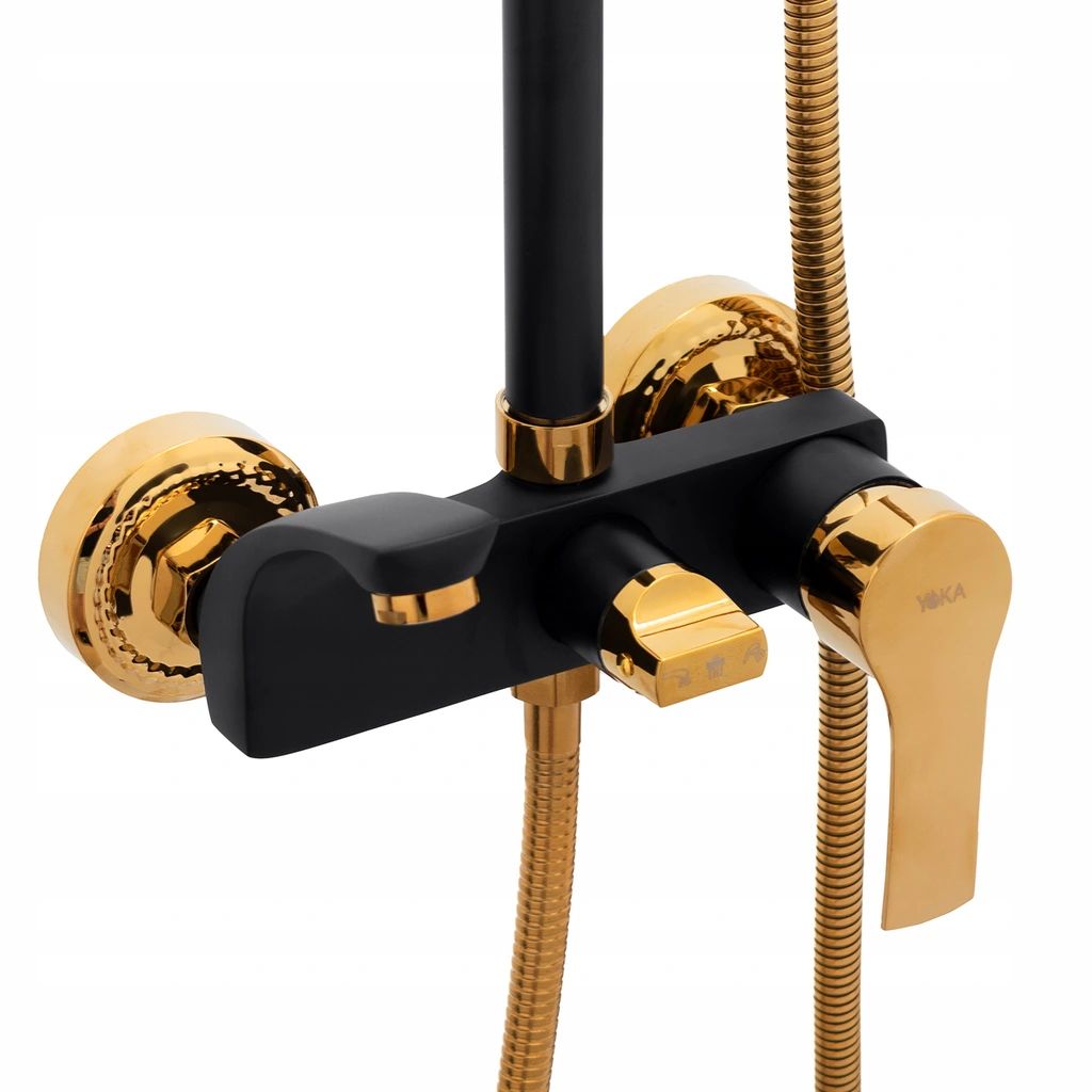 Conjunto de duche com torneira, Preto/Dourado - 3