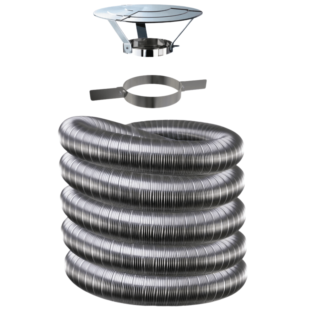 Kit tubage flexible double peau inox diamètre 150 + collier + chapeau Edilinox - Longueur 2 mètres - 2