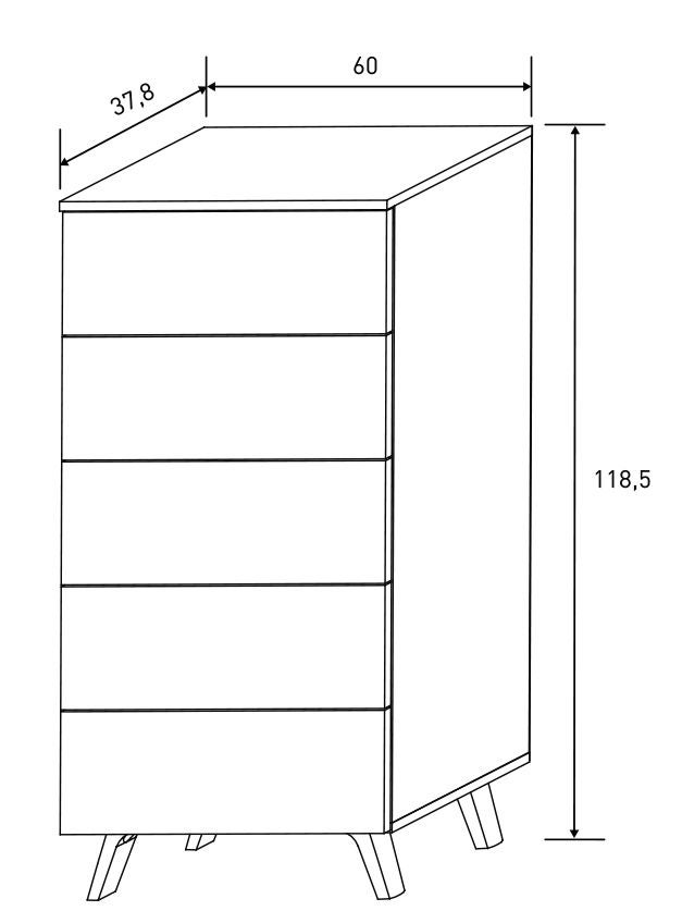 Meyvaser - Sinfonier con 5 Cajones y con Patas, Comoda Cajonera Dormitorio, Color Mauvella-rayas, 60cm (Ancho) x 118,5cm (Alto) x 37,8cm (Fondo) - 5