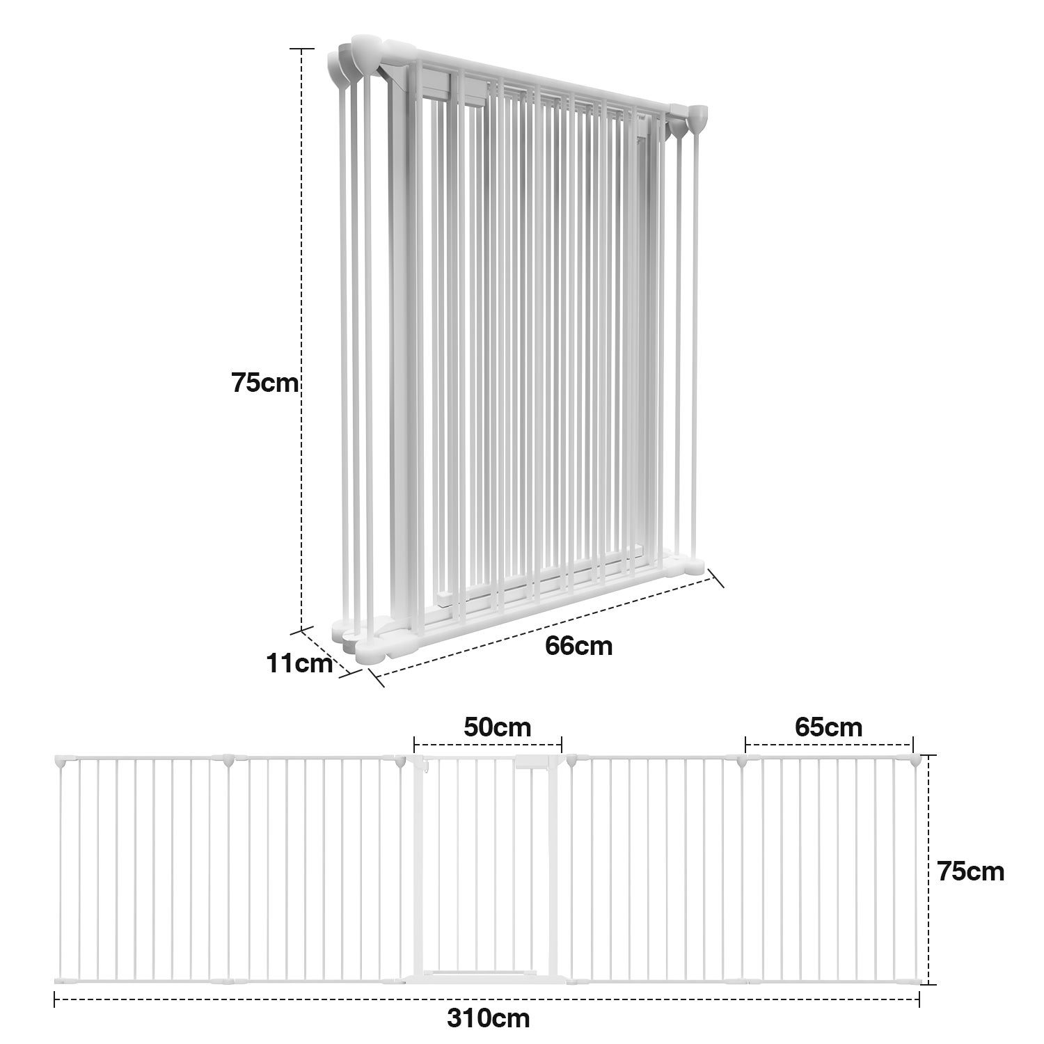 Barrera de seguridad Chimenea XL 310cm Cortafuegos Seguridad infantil Montaje en pared 5 Elementos de acero, Blanco - 2