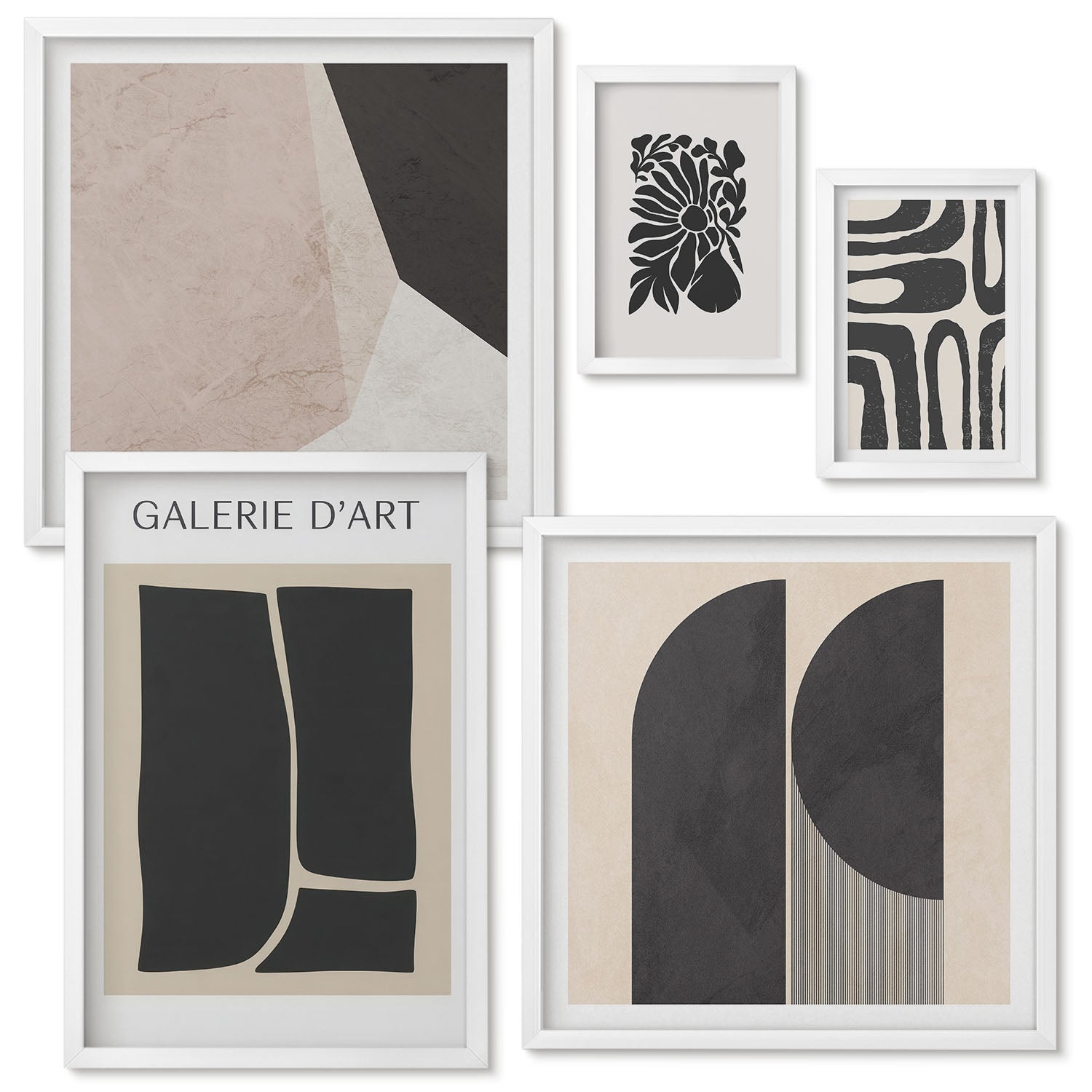 Ensemble de 5 tableaux encadrés | Des graphismes élégants aux nuances ...