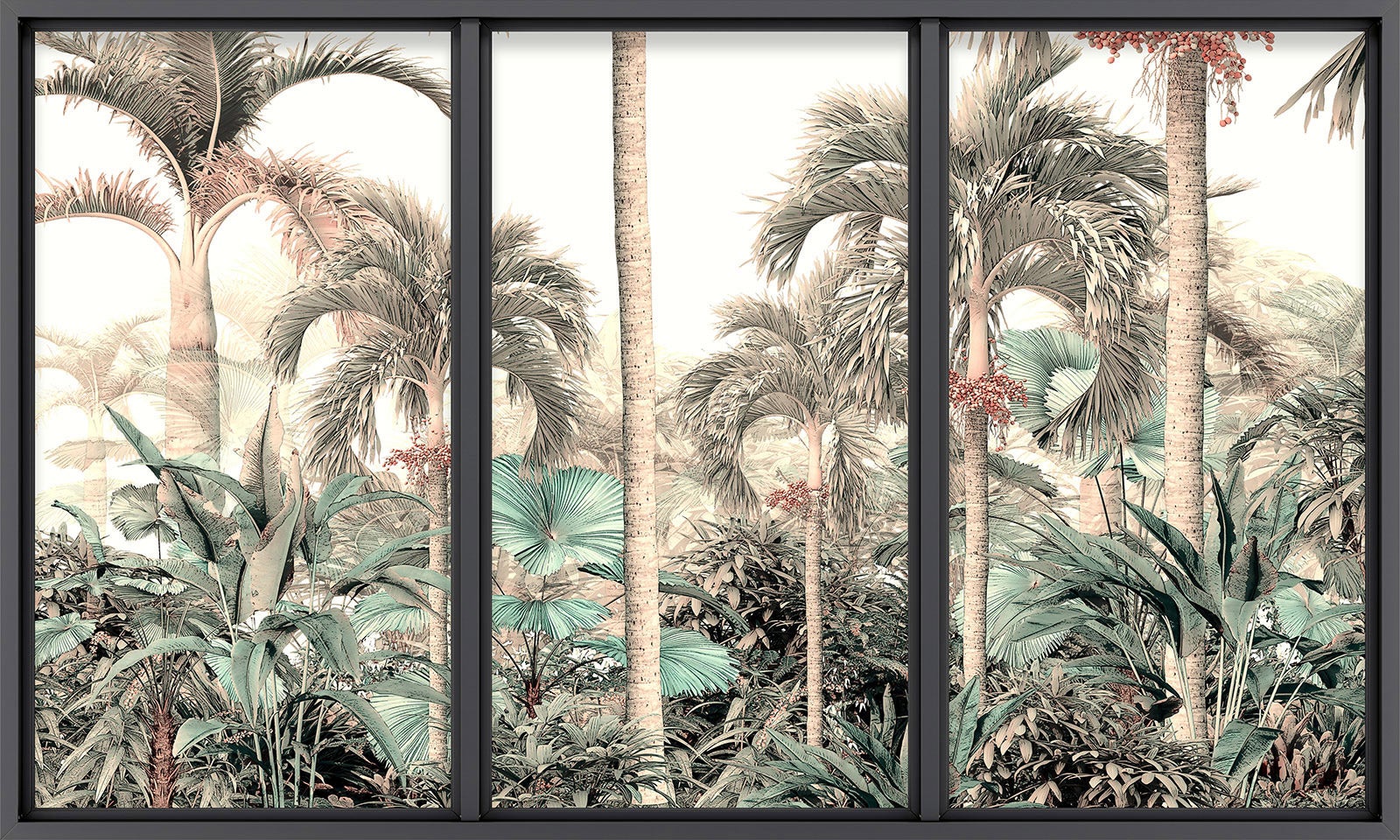Papier peint panoramique intissé décoratif Trompe l'oeil baie vitrée - Forêt tropicale - L417 cm x H250 cm - 2