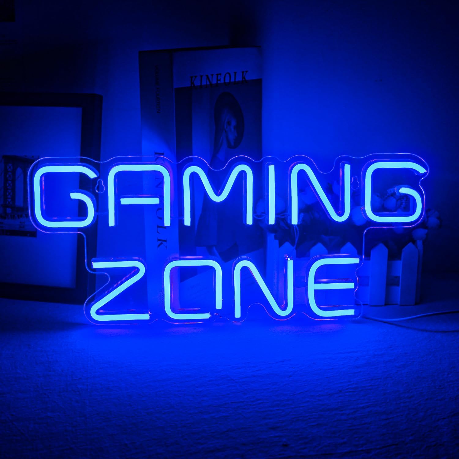 Letrero de neón Gaming Zone, luz de neón LED azul para decoración de ...
