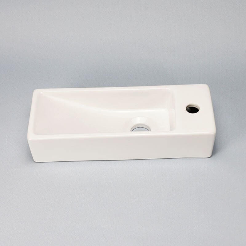 Lave main Rectangle Droite Céramique Blanc - 38x15 cm - Minimalist - 2