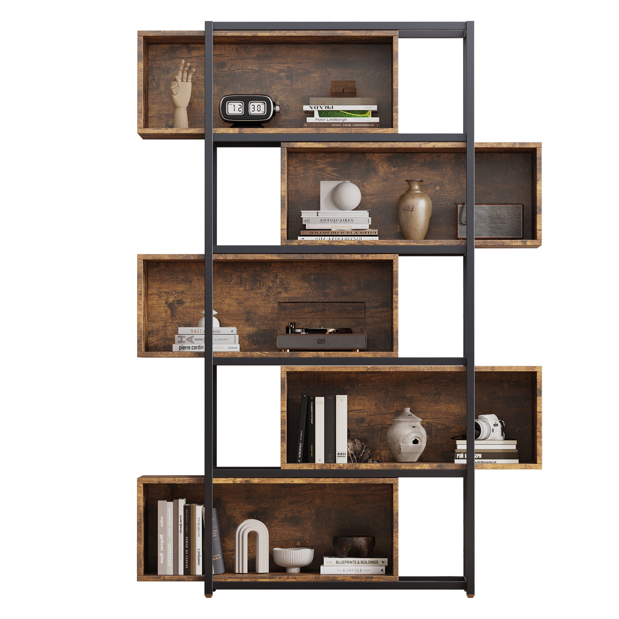 Bibliothèque de rangement 121 × 35 × 176 cm avec 5 étagères et ...
