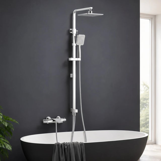 Set doccia colonna doccia termostatica cromata, rubinetto a cascata per vasca, set doccia in ottone regolabile in altezza