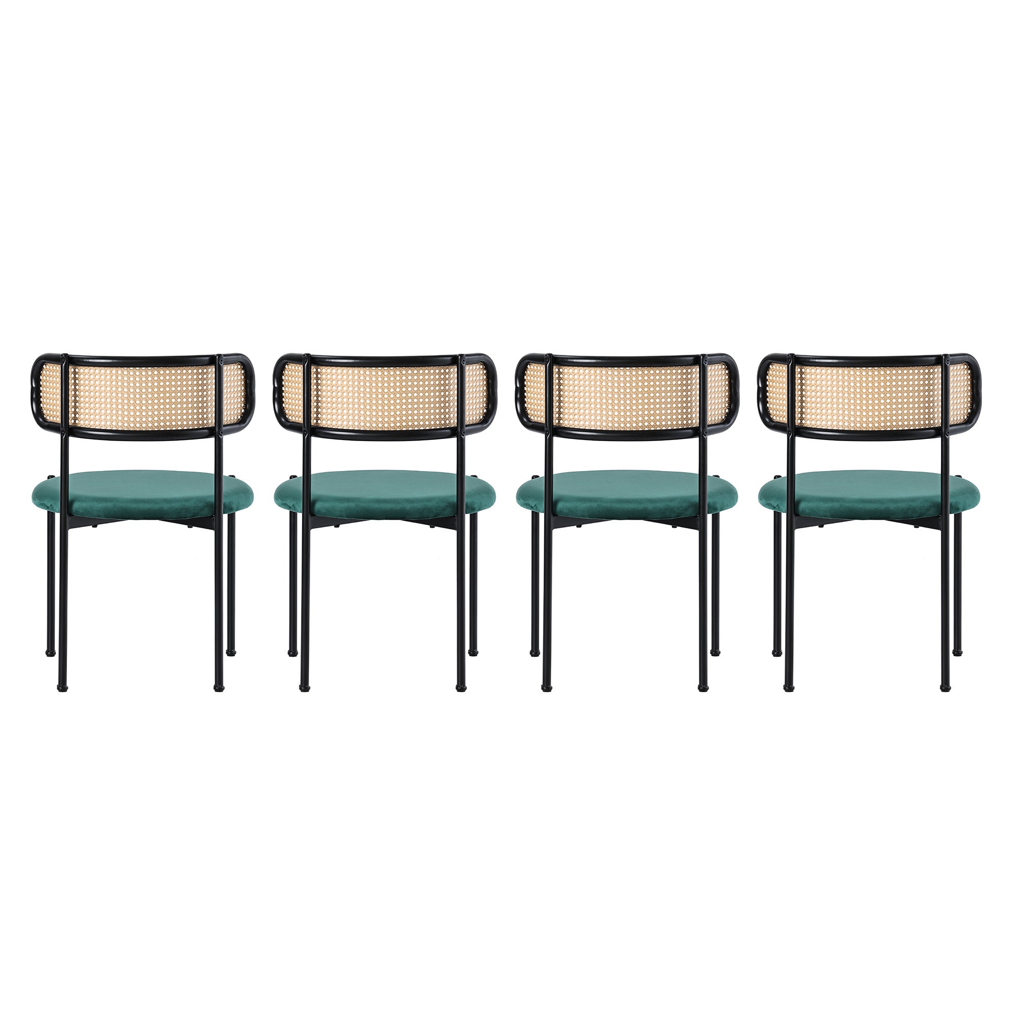 Lot de 4 Chaises en velours et rotin - pieds en métal - Vert - 2