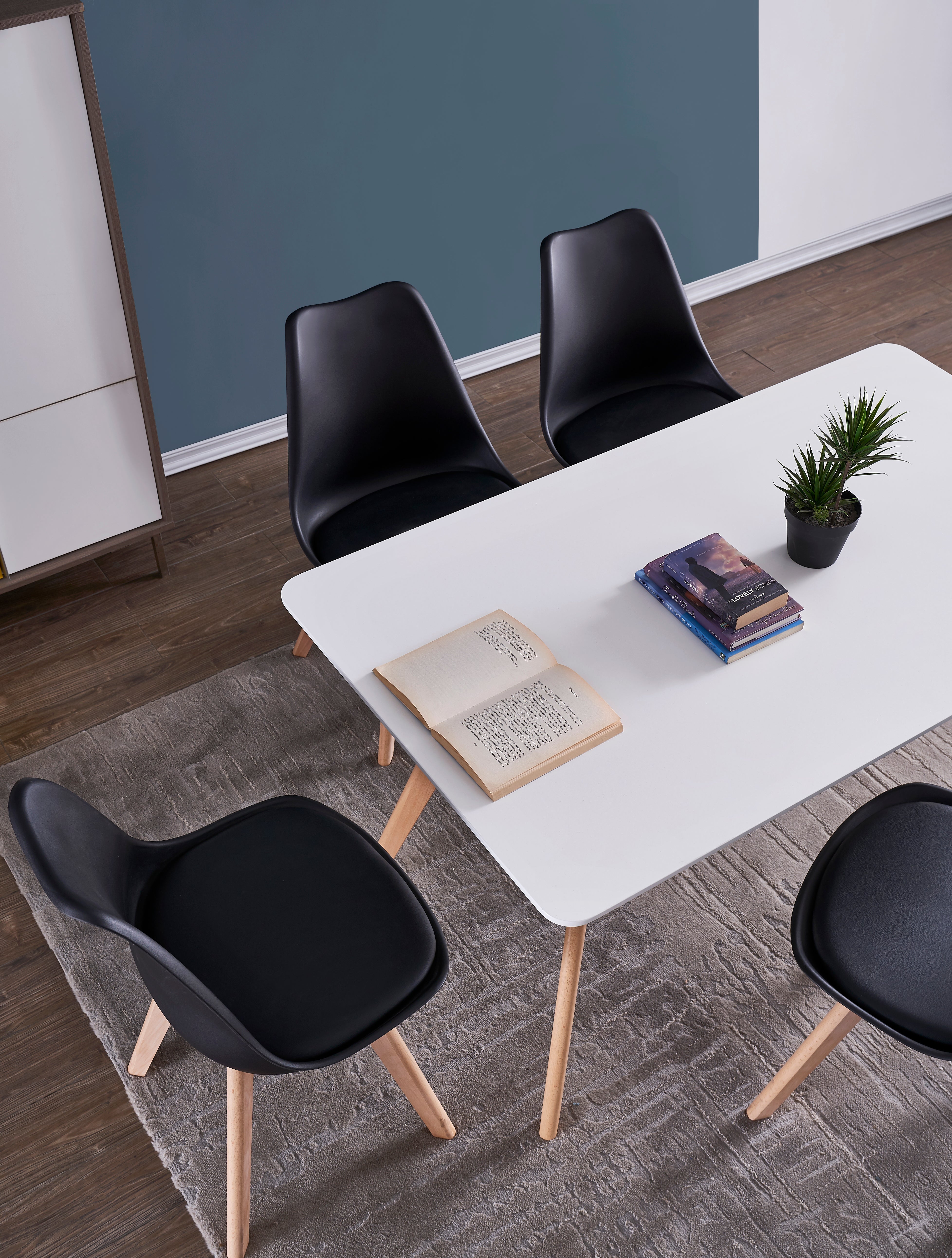 TEENO Chaises de Salle à Manger scandinave, Chaise de Bureau rétro, Noir, Lot de 4 - 5