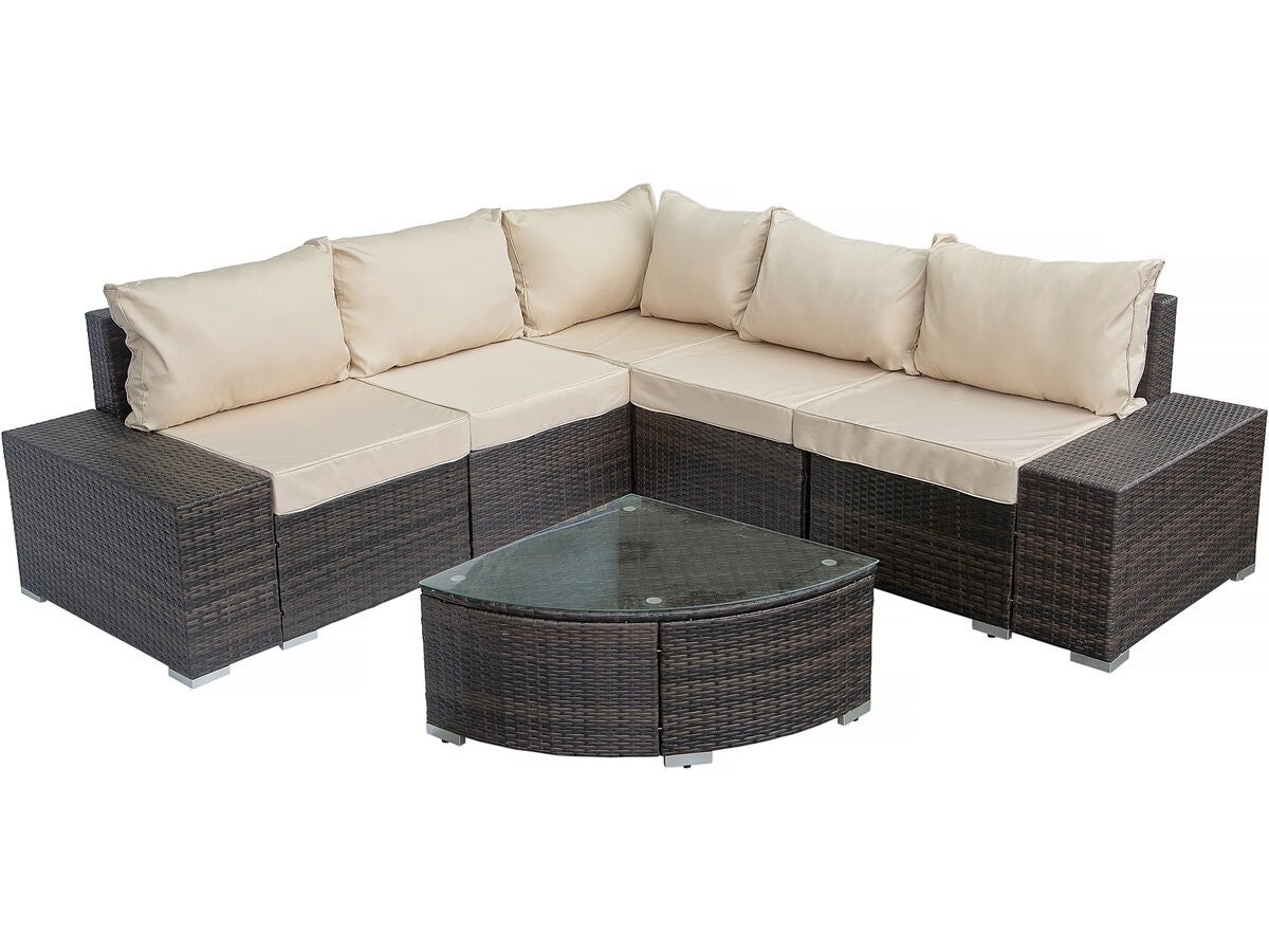 Habitat Et Jardin  Conjunto De Muebles De Jardín Zelda De Resina Tejida, 5 Plazas, Marrón , Leroy Merlin