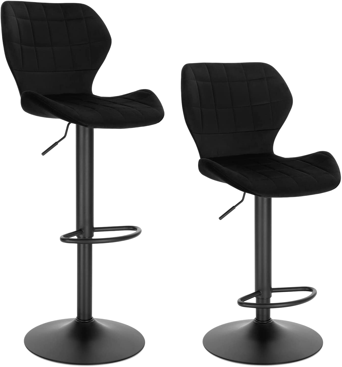 Lot de 2 tabourets de bar en velours côtelé aigue-marine piètement noir 65 cm - Liv Lot de 2 tabourets de bar en velours côtelé aigue-marine piètement noir 65 cm - Liv