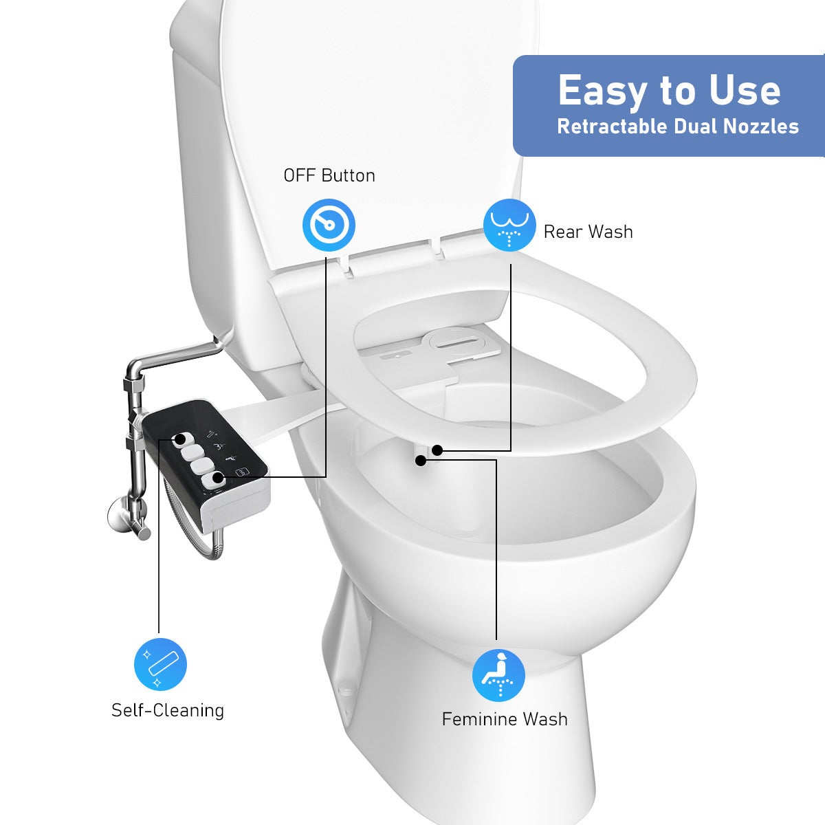 Bidet WC japonais non électrique, double buse, standard français, kit complet 3/8