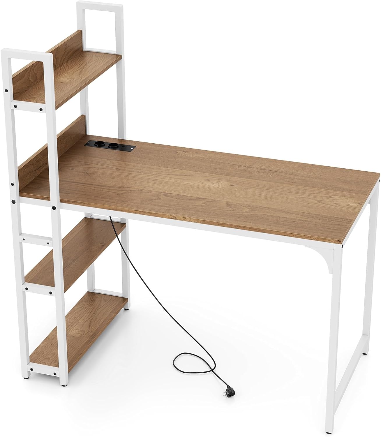 Bureau Avec Rangement 120x48 Cm - Support écran Réglable Avec LED - Étagères Ajustables Et Poche De Rangement - Gris - Pour Petit Espace Ou Gaming