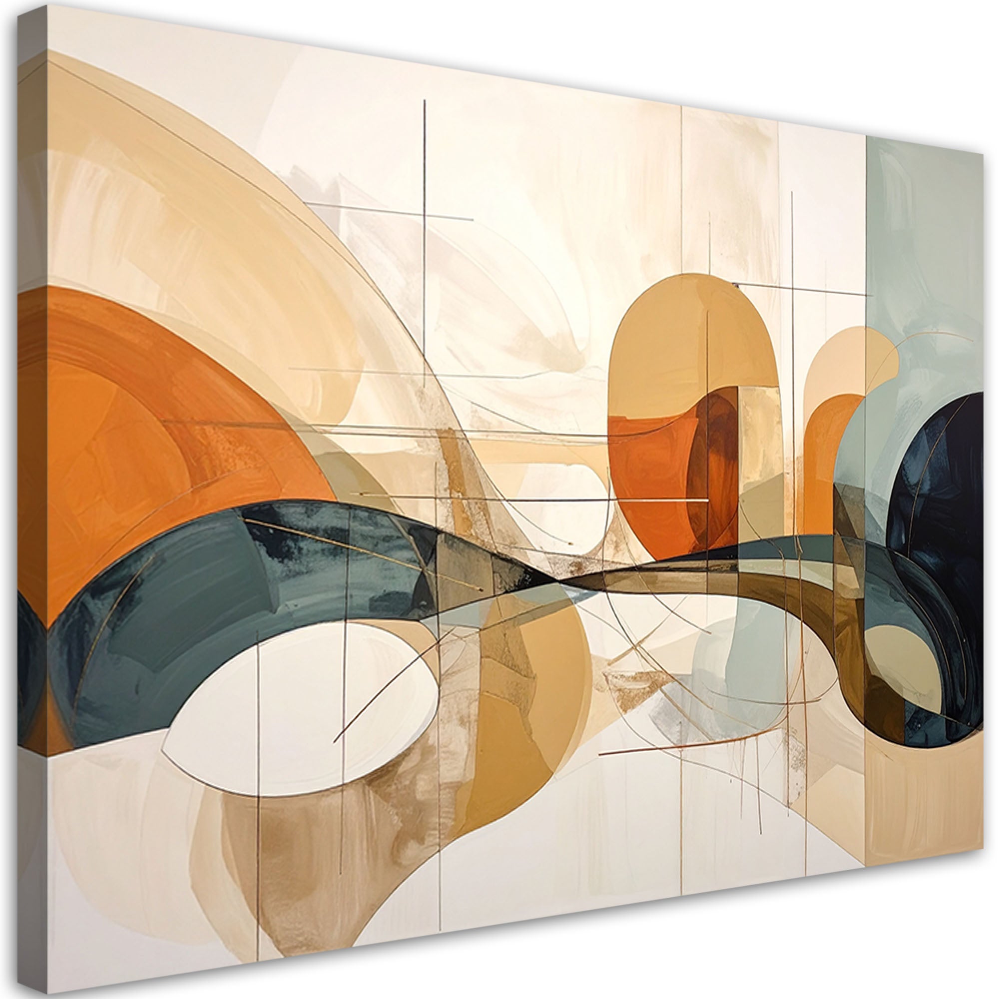 Obraz do salonu, Abstrakcja geometryczna nowoczesna dekoracja w beżowo-błękitnych odcieniach 90x60