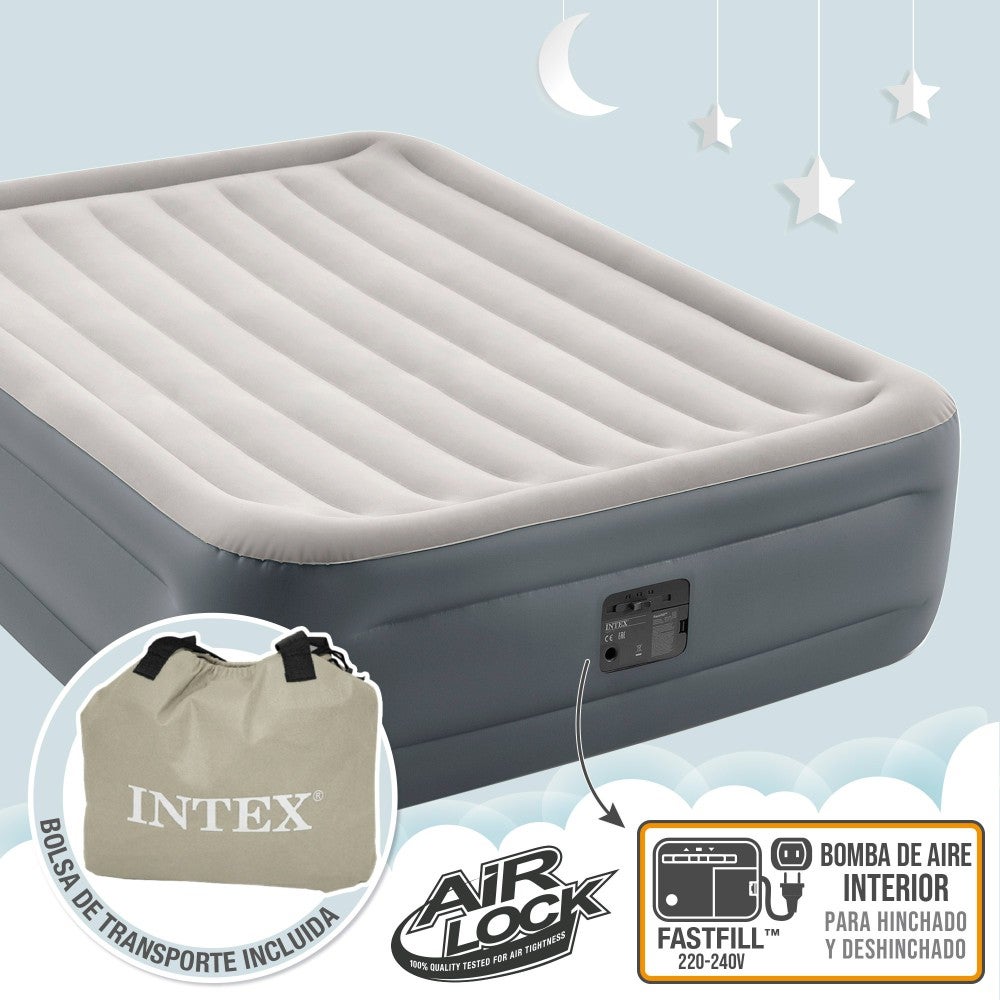 Matelas double gonflable Dura-Beam Essential Rest - Intex 64126ND, avec pompe électrique intégrée, PVC, gris, 152x203x46 cm - 3