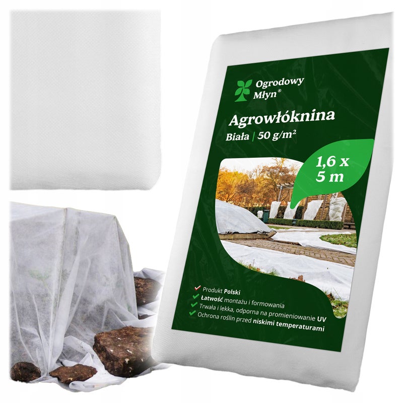 Agrowłóknina biała zimowa 50g 1,6x5m osłona roślin Ogrodowy Młyn