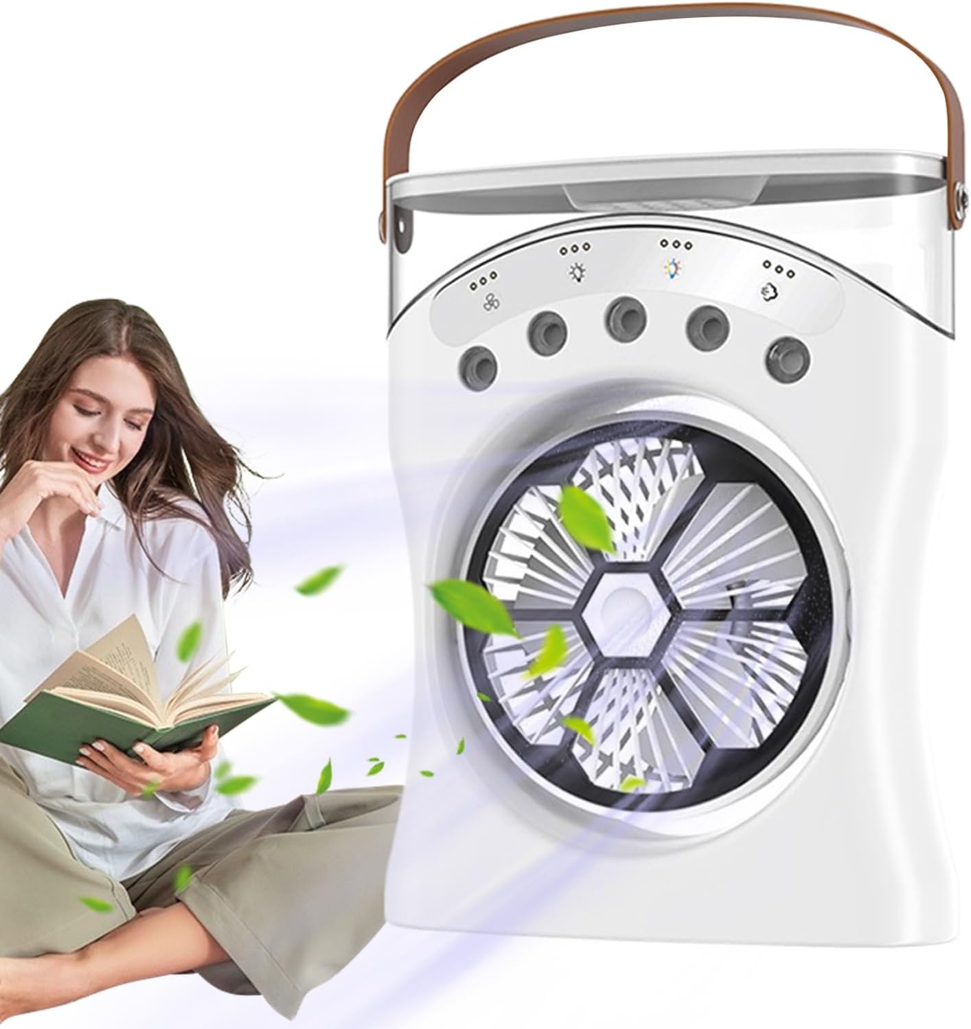 Akumulatorowy wentylator strumieniowy ze światłem, obrotem o 180 stopni i 3-biegowym wentylatorem chłodzącym, biały