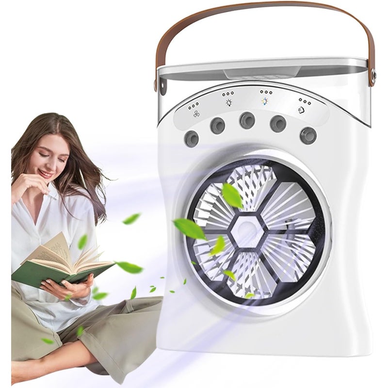 Akumulatorowy wentylator strumieniowy ze światłem, obrotem o 180 stopni i 3-biegowym wentylatorem chłodzącym, biały