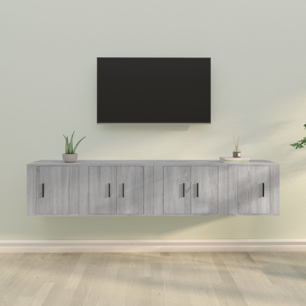 Mobili TV A Muro Con LED 4pz Grigio Sonoma In Legno Multistrato