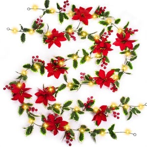 Guirlande De Noël Rouge Et Argentée 10 Mètres - Pour Sapin, Décoration Intérieure Et Extérieure, Scintillante