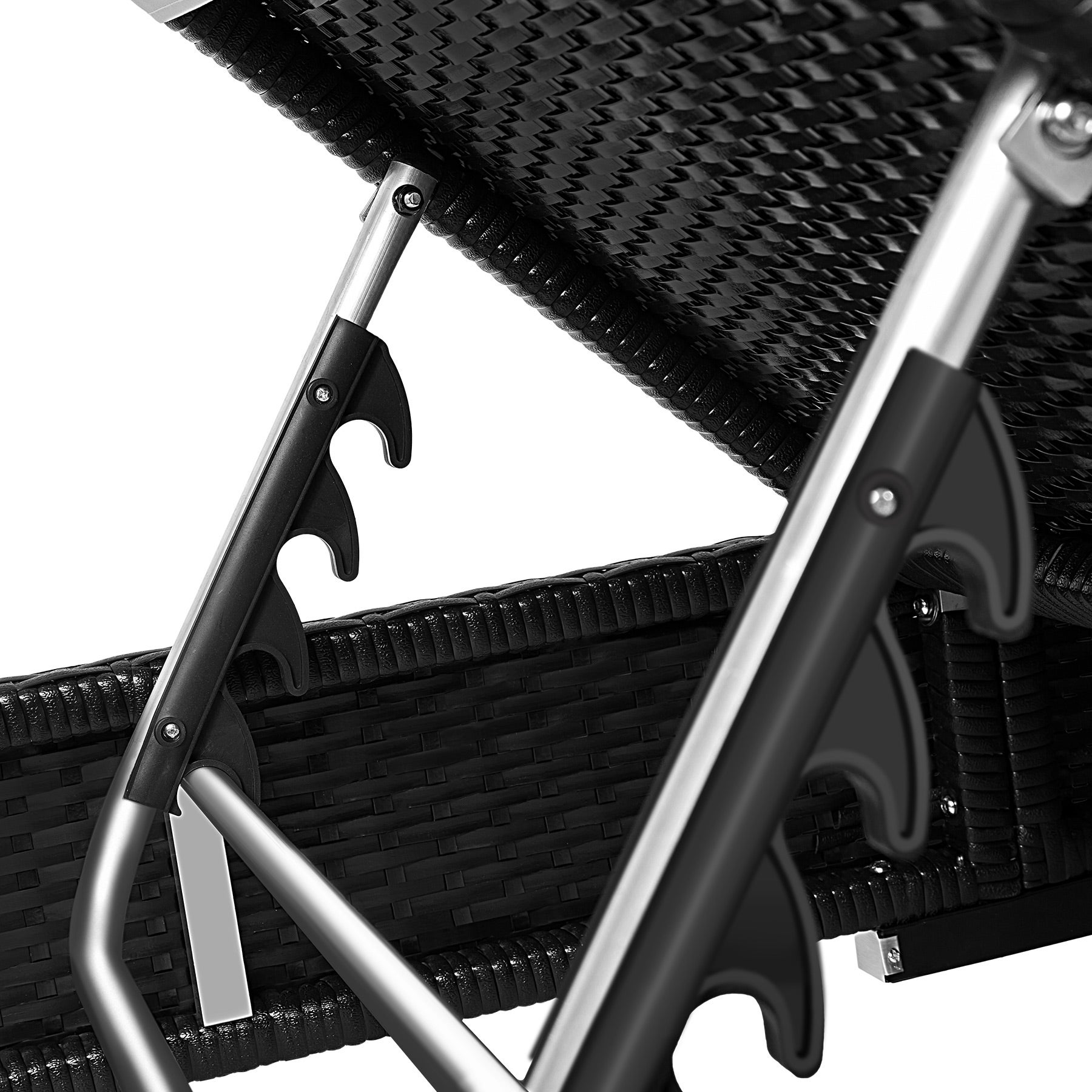 Set di 2 lettini prendisole in rattan resina intrecciata e alluminio con copertura protettiva e tavolo, nero, TECTAKE - 7