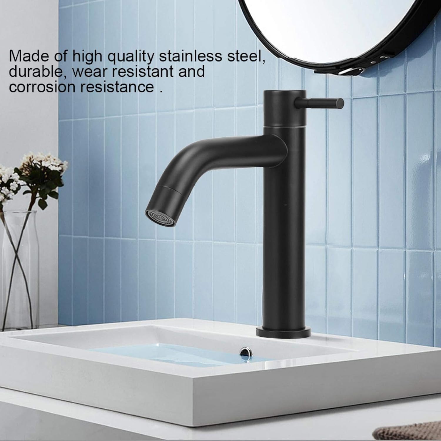 Robinet Eau Froide Acier Inoxydable - Pour Salle De Bain & WC Invités - Tuyau 80 Cm